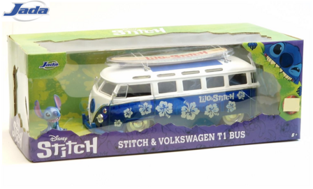 product1:24 | Jada 31992BL | Volkswagen T1 Samba Van wih Surfboard Blue Metallic