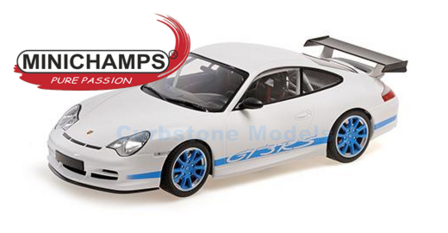 product1:18 | Minichamps 155062021 | Porsche 911 GT3 RS (996) White / Blue Stripes 2002