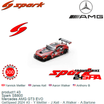 product1:43 | Spark SB800 | Mercedes AMG GT3 EVO | GetSpeed 2024 #3 - Y.Mettler - J.Kell - A.Walker - A.Bartone