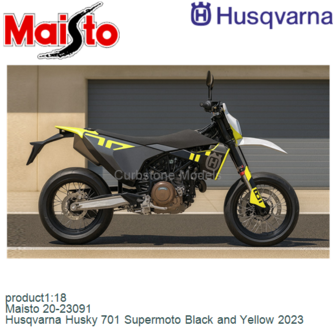 product1:18 | Maisto 20-23091 | Husqvarna Husky 701 Supermoto Black and Yellow 2023