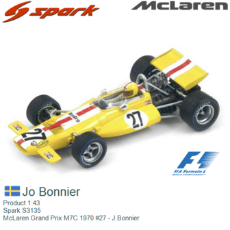 Product 1:43 | Spark S3135 | McLaren Grand Prix M7C 1970 #27 - J.Bonnier