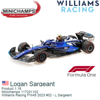Product 1:18 | Minichamps 117231102 | Williams Racing FW45 2023 #02 - L.Sargeant