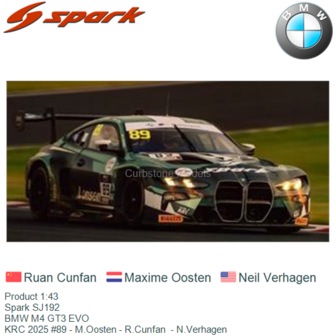 Product 1:43 | Spark SJ192 | BMW M4 GT3 EVO | KRC 2025 #89 - M.Oosten - R.Cunfan  - N.Verhagen