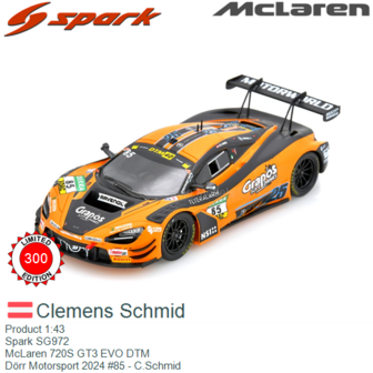 Product 1:43 | Spark SG972 | McLaren 720S GT3 EVO DTM | D&ouml;rr Motorsport 2024 #85 - C.Schmid