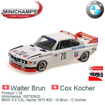 Product 1:18 | Minichamps 155732620 | BMW 3.0 CSL Alpina 1973 #20 - W.Brun - C.Kocher