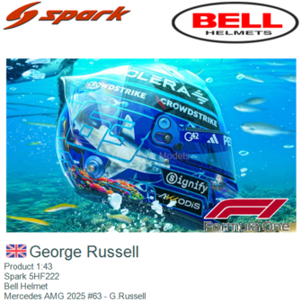 Product 1:43 | Spark 5HF222 | Bell Helmet | Mercedes AMG 2025 #63 - G.Russell