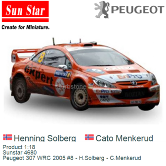 Product 1:18 | Sunstar 4680 | Peugeot 307 WRC 2005 #8 - H.Solberg - C.Menkerud