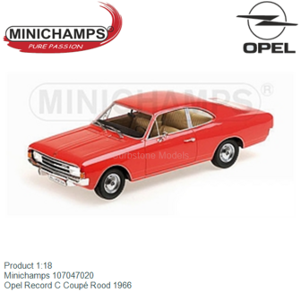 Product 1:18 | Minichamps 107047020 | Opel Record C Coup&eacute; Rood 1966