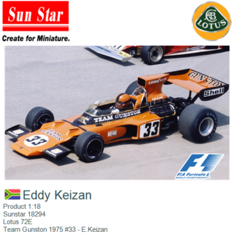 Product 1:18 | Sunstar 18294 | Lotus 72E | Team Gunston 1975 #33 - E.Keizan
