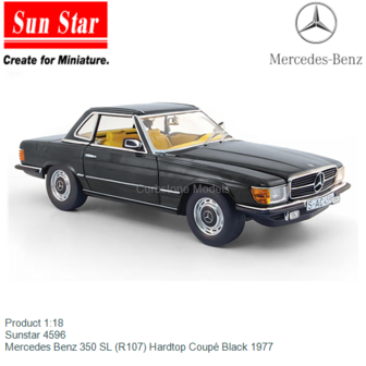 Product 1:18 | Sunstar 4596 | Mercedes Benz 350 SL (R107) Hardtop Coup&eacute; Black 1977