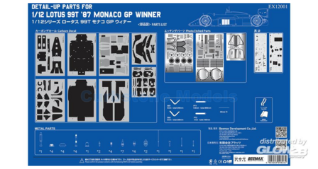 Product 1:12 | NuNu Model Kit EX12001 | Camel Lotus Team 99T Honda Detail Up Set 1987 #12 - A.Senna - S.Nakajima