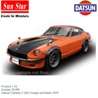 Product 1:18 | Sunstar 3516R | Datsun Fairlady Z S30 Orange and Black 1970