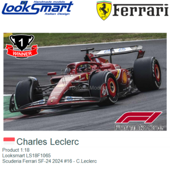 Product 1:18 | Looksmart LS18F1065 | Scuderia Ferrari SF-24 2024 #16 - C.Leclerc