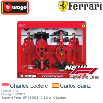 Product 1:24 | Bburago 18-26817 | Scuderia Ferrari SF-23 2023 - C.Sainz - C.Leclerc
