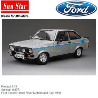 Product 1:18 | Sunstar 4637R | Ford Escort Harrier Zilver Metallic and Blue 1980