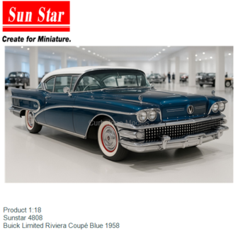 Product 1:18 | Sunstar 4808 | Buick Limited Riviera Coup&eacute; Blue 1958