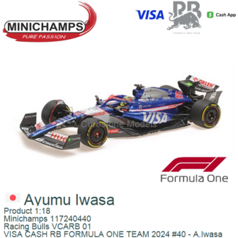 Product 1:18 | Minichamps 117240440 | Racing Bulls VCARB 01 | VISA CASH RB FORMULA ONE TEAM 2024 #40 - A.Iwasa