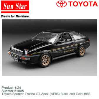 Product 1:24 | Sunstar 51005 | Toyota Sprinter Trueno GT Apex (AE86) Black and Gold 1986