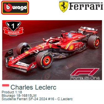 Product 1:18 | Bburago 18-16815LM | Scuderia Ferrari SF-24 2024 #16 - C.Leclerc