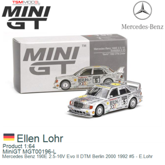 Product 1:64 | MiniGT MGT00196-L | Mercedes Benz 190E 2.5-16V Evo II DTM Berlin 2000 1992 #5 - E.Lohr