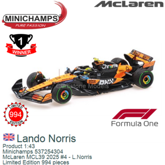 Product 1:43 | Minichamps 537254304 | McLaren MCL39 2025 #4 - L.Norris