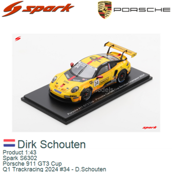 Product 1:43 | Spark S6302 | Porsche 911 GT3 Cup | Q1 Trackracing 2024 #34 - D.Schouten 