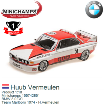 Product 1:18 | Minichamps 155742651 | BMW 3.0 CSL | Team Marlboro 1974 - H.Vermeulen