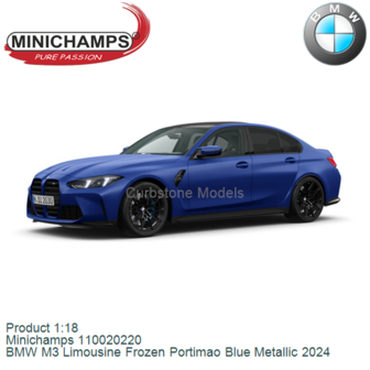 Product 1:18 | Minichamps 110020220 | BMW M3 Limousine Frozen Portimao Blue Metallic 2024