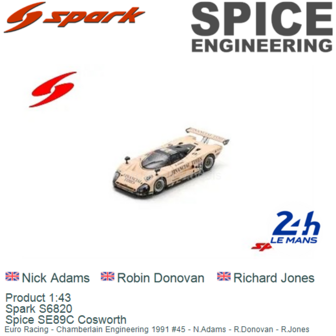 Product 1:43 | Spark S6820 | Spice SE89C Cosworth | Euro Racing - Chamberlain Engineering 1991 #45 - N.Adams - R.Donovan - R.Jo