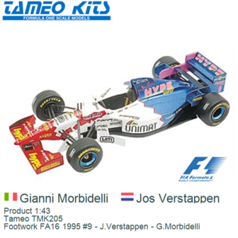 Product 1:43 | Tameo TMK205 | Footwork FA16 1995 #9 - J.Verstappen - G.Morbidelli