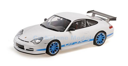 Product 1:18 | Minichamps 155062021 | Porsche 911 GT3 RS (996) White / Blue Stripes 2002