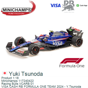 Product 1:18 | Minichamps 117240422 | Racing Bulls VCARB 01 | VISA CASH RB FORMULA ONE TEAM 2024 - Y.Tsunoda