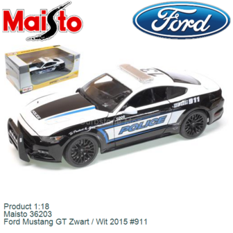 Product 1:18 | Maisto 36203 | Ford Mustang GT Zwart / Wit 2015 #911