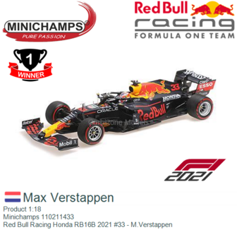 Product 1:18 | Minichamps 110211433 | Red Bull Racing Honda RB16B 2021 #33 - M.Verstappen