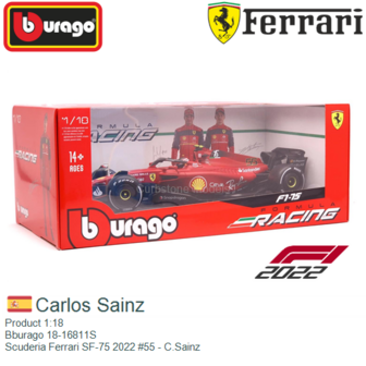 Product 1:18 | Bburago 18-16811S | Scuderia Ferrari SF-75 2022 #55 - C.Sainz