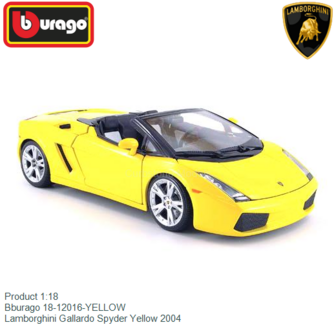 Product 1:18 | Bburago 18-12016-YELLOW | Lamborghini Gallardo Spyder Yellow 2004