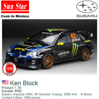 Product 1:18 | Sunstar 5582 | Subaru Impreza WRC 06 Monster Energy 2008 #43 - K.Block