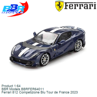 Product 1:64 | BBR Models BBRFER64011 | Ferrari 812 Competizione Blu Tour de France 2023