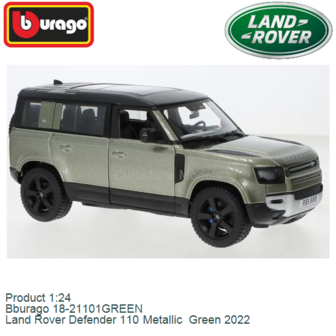Product 1:24 | Bburago 18-21101GREEN | Land Rover Defender 110 Metallic  Green 2022