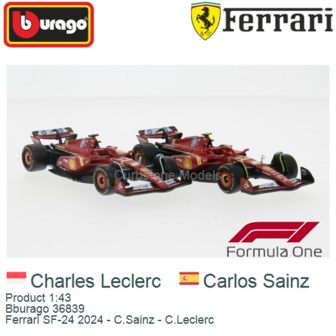 Product 1:43 | Bburago 36839 | Ferrari SF-24 2024 - C.Sainz - C.Leclerc