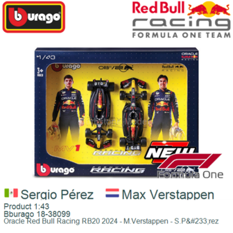 Product 1:43 | Bburago 18-38099 | Oracle Red Bull Racing RB20 2024 - M.Verstappen - S.P&amp;#233;rez