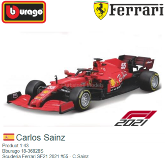 Product 1:43 | Bburago 18-36828S | Scuderia Ferrari SF21 2021 #55 - C.Sainz