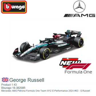 Product 1:43 | Bburago 18-38208R | Mercedes AMG Petrona Formula One Team W12 E-Performance 2024 #63 - G.Russell