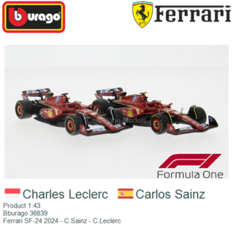 Product 1:43 | Bburago 36839 | Ferrari SF-24 2024 - C.Sainz - C.Leclerc