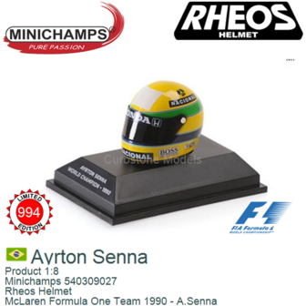 Product 1:8 | Minichamps 540309027 | Rheos Helmet | McLaren Formula One Team 1990 - A.Senna