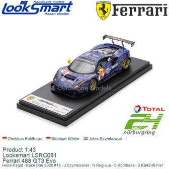 Product 1:43 | Looksmart LSRC081 | Ferrari 488 GT3 Evo | Hella Pagid - Race One 2020 #16 - J.Szymkowiak - N.Rogivue - C.Kohlhaa