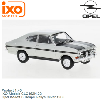 Product 1:43 | IXO-Models CLC462N.22 | Opel Kadett B Coupe Rallye Silver 1966