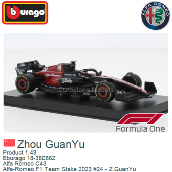Product 1:43 | Bburago 18-38086Z | Alfa Romeo C43 | Alfa-Romeo F1 Team Stake 2023 #24 - Z.GuanYu