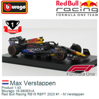 Product 1:43 | Bburago 18-38083VA | Red Bull Racing RB19 RBPT 2023 #1 - M.Verstappen
