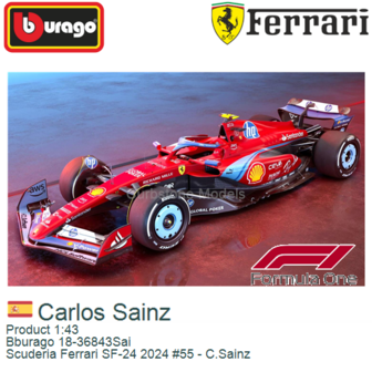 Product 1:43 | Bburago 18-36843Sai | Scuderia Ferrari SF-24 2024 #55 - C.Sainz